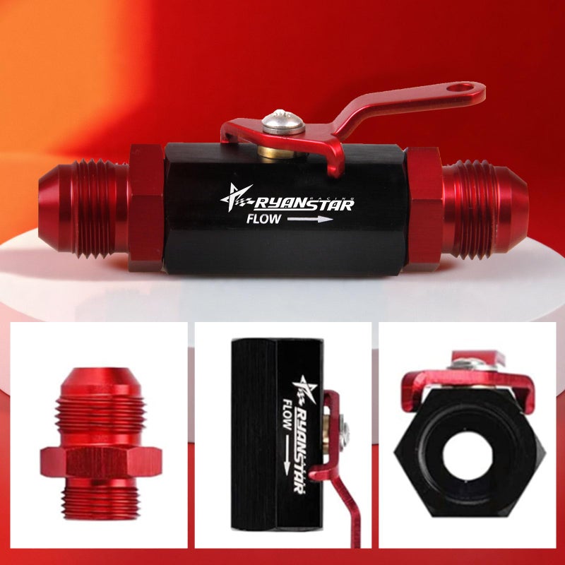 RYANSTAR RACING صمام إيقاف الوقود RYANSTAR AN8 توصيل 8AN إلى 8AN ذكر من الألمنيوم المؤكسد (أسود وأحمر) - Image 4